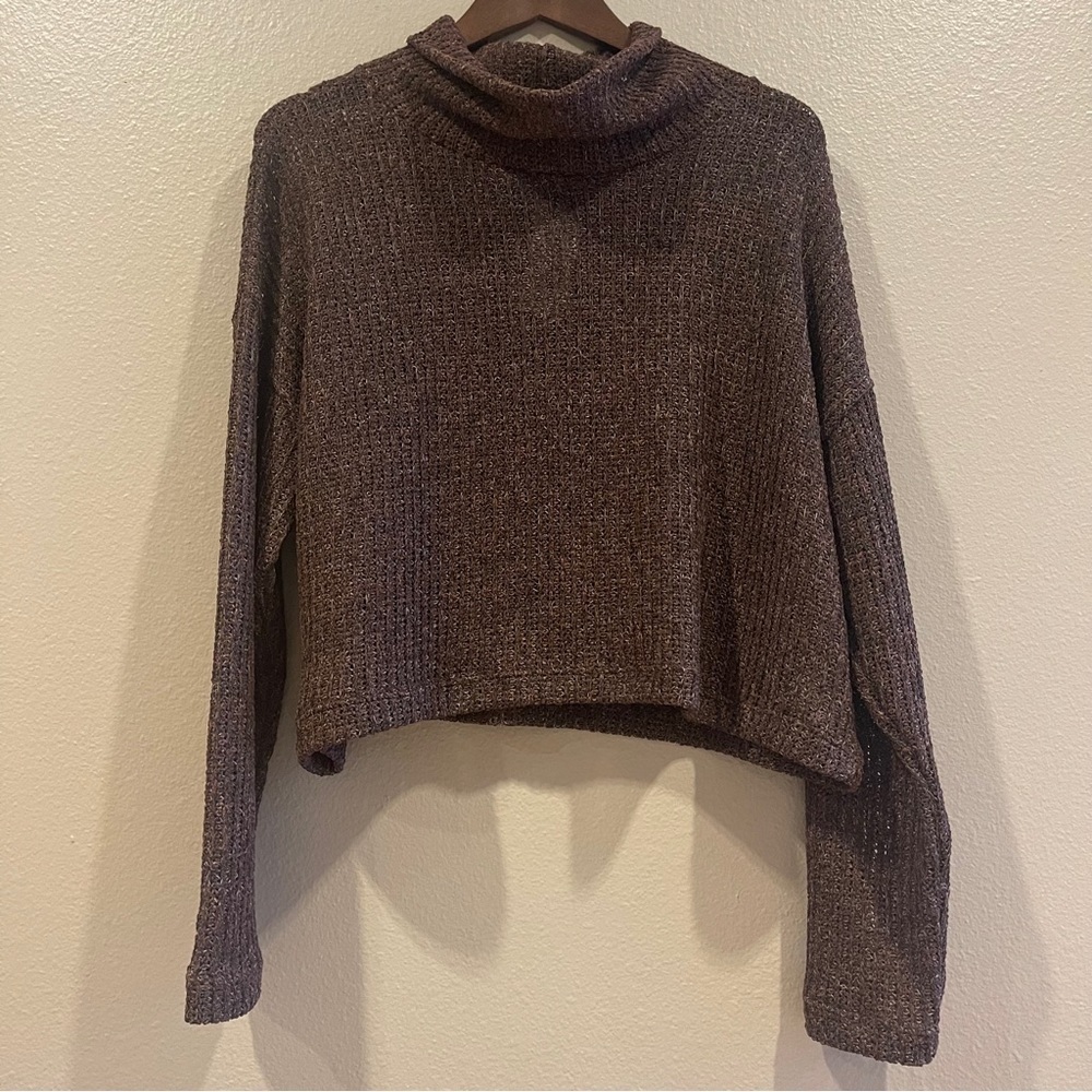 NWT WASABI + MINT Cowl Neck Crop Sweater Loose Knit Purple Size Small